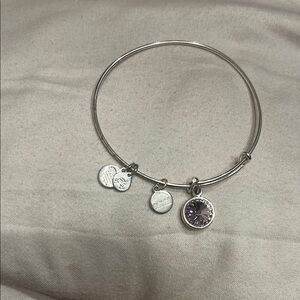Alex and Ani Silver Charm Bangle Bracelet with Pink Stone